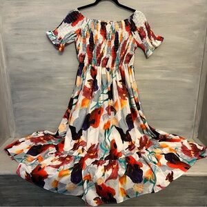 SHEIN Multicolor Abstract Floral Print Midi Dress Large Like New